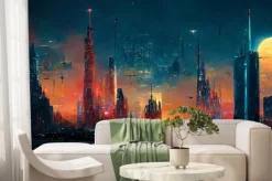 Fototapeta: Spectacular nighttime in cyberpunk city of the futuristic fantasy