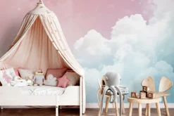 Fototapeta: Spokojne niebo z delikatnymi pastelowymi kolorami i puszystymi