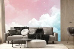 Fototapeta: Spokojne niebo z delikatnymi pastelowymi kolorami i puszystymi
