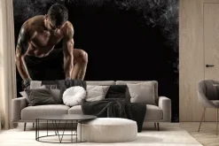 Fototapeta: Sportowiec umięśniony ćwiczy z kettlebell