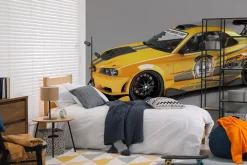 Fototapeta: Sportowy żółty samochód na szarym tle
