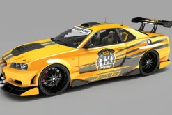 Fototapeta: Sportowy żółty samochód na szarym tle