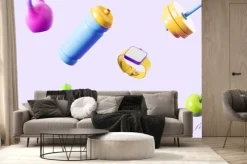 Fototapeta: Sports and fitness set, falling equipment with smart watch mock