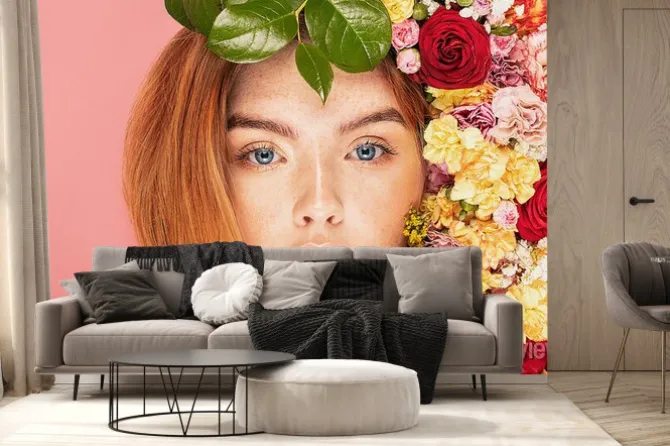 Fototapeta: Spring lady with beautiful flowers.