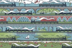 Fototapeta: Stacja pociągów z mostami i roślinnością