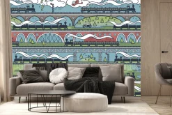 Fototapeta: Stacja pociągów z mostami i roślinnością