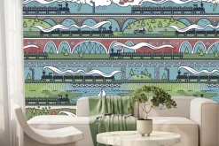 Fototapeta: Stacja pociągów z mostami i roślinnością