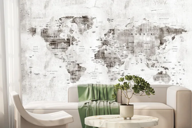 Fototapeta: Stara mapa świata w szarym odcieniu