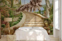 Fototapeta: Starożytne schody wśród kwiatów i roślin