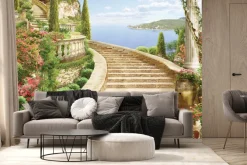 Fototapeta: Starożytne schody wśród kwiatów i roślin