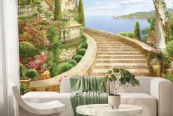 Fototapeta: Starożytne schody wśród kwiatów i roślin