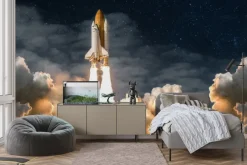 Fototapeta: Start statku kosmicznego nocą wśród chmur