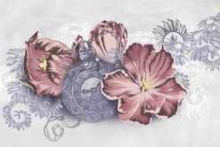 Fototapeta: Stary zegar wśród różowych kwiatów