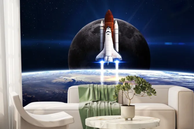 Fototapeta: Statek kosmiczny na tle planety ziemi