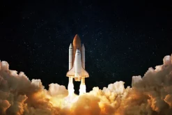 Fototapeta: Statek kosmiczny nad chmurami