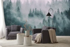 Fototapeta: Styl vintage mglisty las jodłowy
