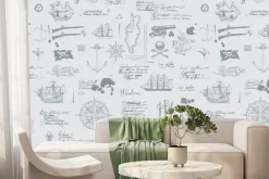 Fototapeta: Stylizowany wzór piracki z ikonami statków i kompasów