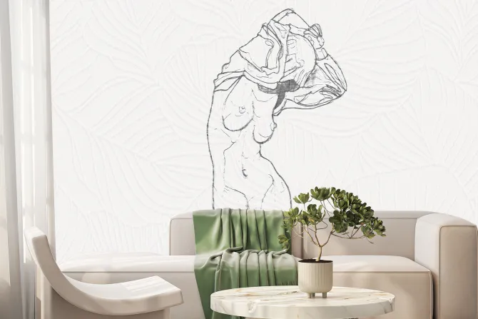 Fototapeta: Subtelna kobieta na tle liści