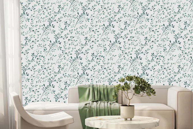 Fototapeta: Subtelne zielone gałązki z liśćmi