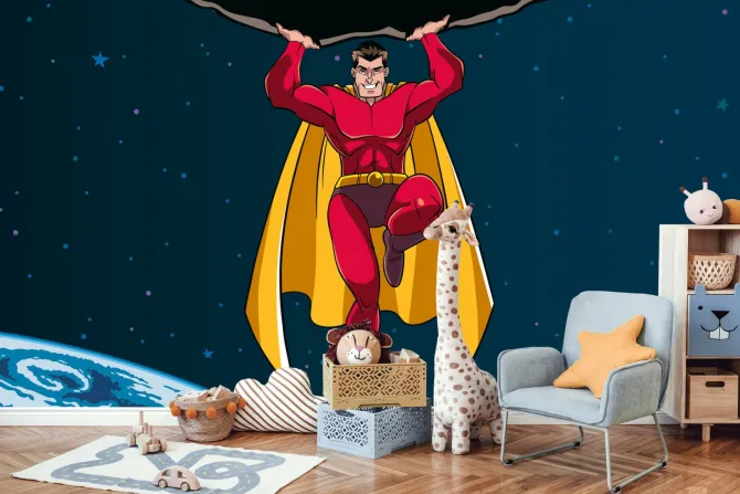 Fototapeta: Superbohater w kosmosie dziecięcy wzór