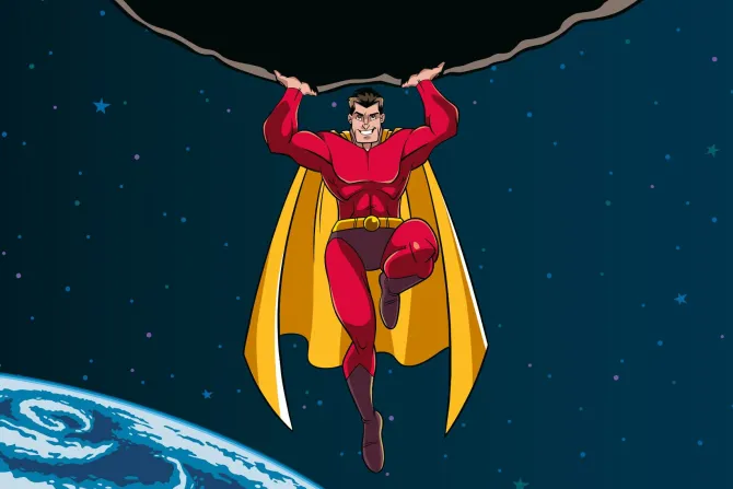 Fototapeta: Superbohater w kosmosie dziecięcy wzór