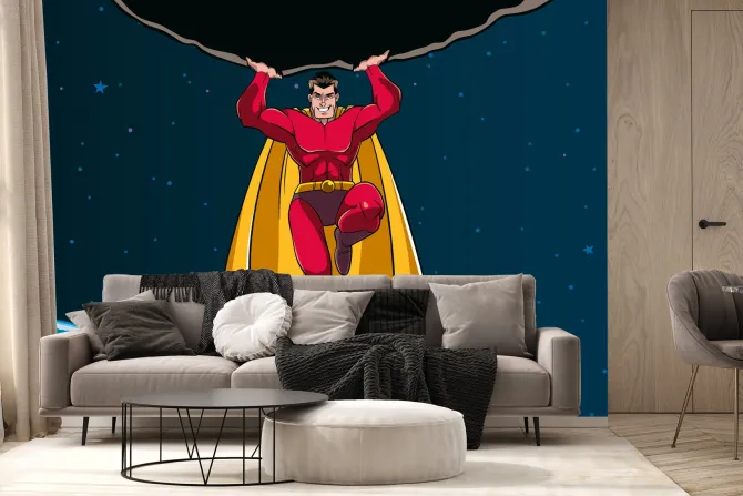 Fototapeta: Superbohater w kosmosie dziecięcy wzór