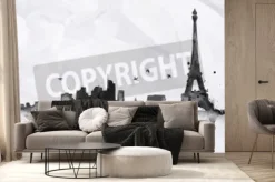 Fototapeta: Sylwetka paris miasta malowane plamy tuszu spadnie smugi zabytków