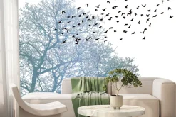 Fototapeta: Sylwetki ptaków i drzewa w minimalistycznym stylu