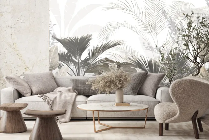 Fototapeta: Szaro-beżowe tropiki liście 3d