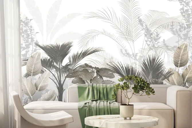 Fototapeta: Szaro-beżowe tropiki liście 3d