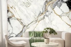 Fototapeta: Szaro-biały marmur z delikatnymi złotawymi żyłkami