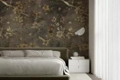 Fototapeta: Szary beton ze złotymi kwiatami