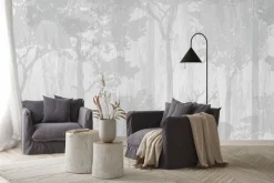 Fototapeta: Szary las z jeleniami i drzewami