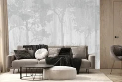 Fototapeta: Szary las z jeleniami i drzewami