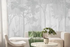Fototapeta: Szary las z jeleniami i drzewami