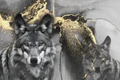 Fototapeta: Szary portret wilków ze złotym zdobieniem