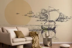 Fototapeta: Szkic żaglowca na morzu przy zachodzie