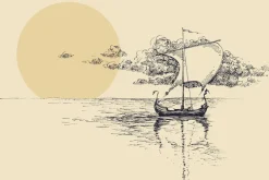 Fototapeta: Szkic żaglowca na morzu przy zachodzie