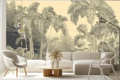 Fototapeta: Szkic bujnej botaniki lasu w sepii