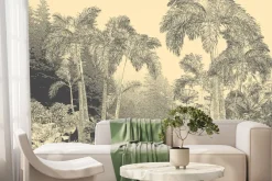 Fototapeta: Szkic bujnej botaniki lasu w sepii