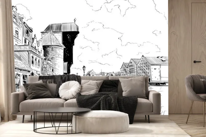 Fototapeta: Szkic drewnianego żurawia w gdańsku