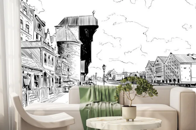 Fototapeta: Szkic drewnianego żurawia w gdańsku