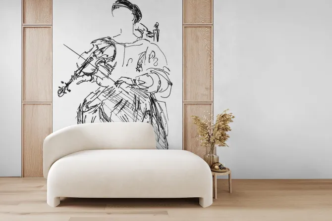 Fototapeta: Szkic kobiety grającej na skrzypcach