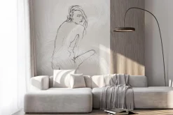 Fototapeta: Szkic kobiety wśród liści palmowych