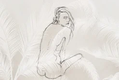 Fototapeta: Szkic kobiety wśród liści palmowych
