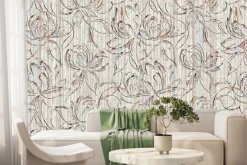 Fototapeta: Szkic kwiatów na tle delikatnych pasków