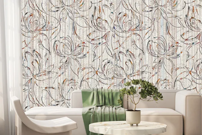 Fototapeta: Szkic kwiatów na tle delikatnych pasków