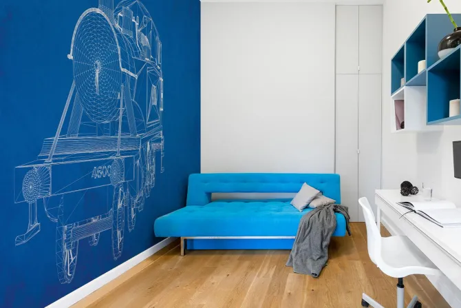 Fototapeta: Szkic lokomotywy na niebieskim tle