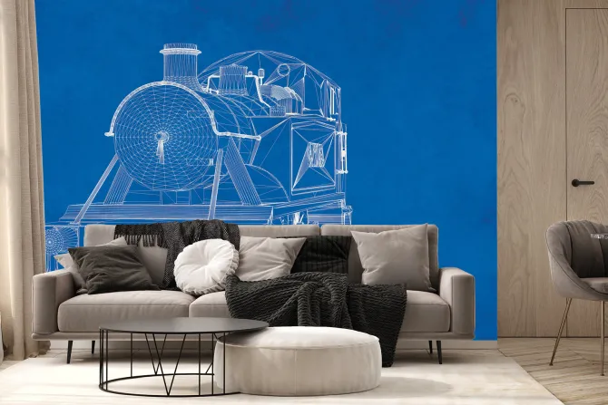 Fototapeta: Szkic lokomotywy na niebieskim tle