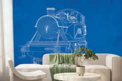 Fototapeta: Szkic lokomotywy na niebieskim tle